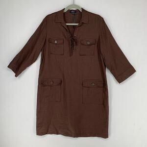 Caroll Women Dress 42 Brown Linen Tunic Woxen Lagenlook Funky Artsy Natural